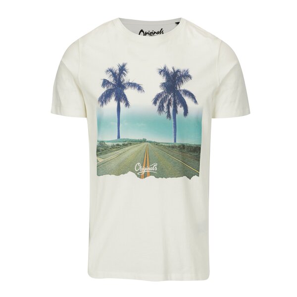 Tricou alb cu print peisaj Jack & Jones Premium Horizon Road