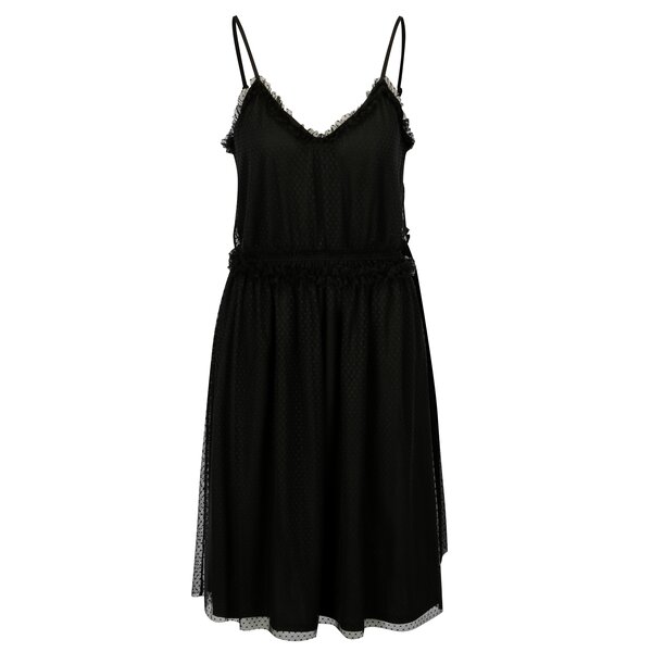 Rochie neagra din tul cu picouri si bretele subtiri - VILA Mindi