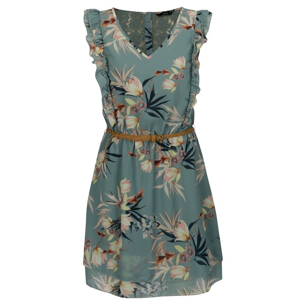 Rochie verde cu print floral si volane - ONLY Libby