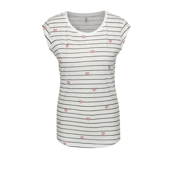 Tricou alb in dungi cu print - ONLY Bone