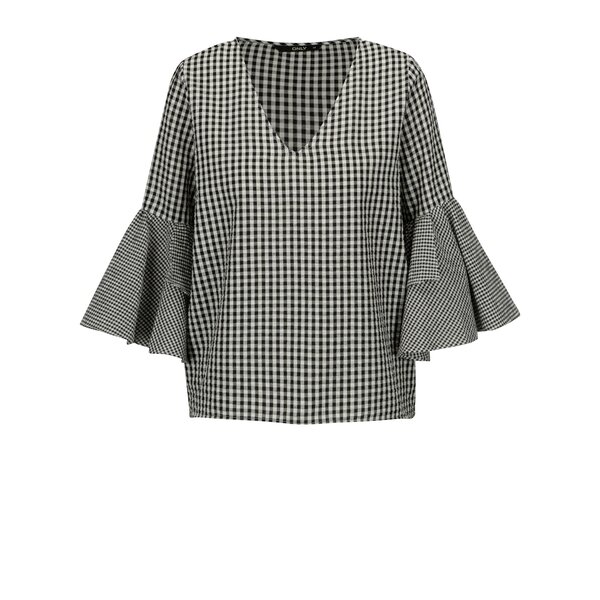 Bluza negru&crem in carouri si cu maneci 3/4 balon - ONLY Freja