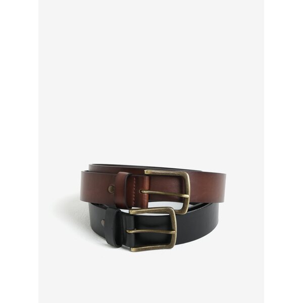 Set de 2 curele negru & maro cu aspect de piele - Burton Menswear London