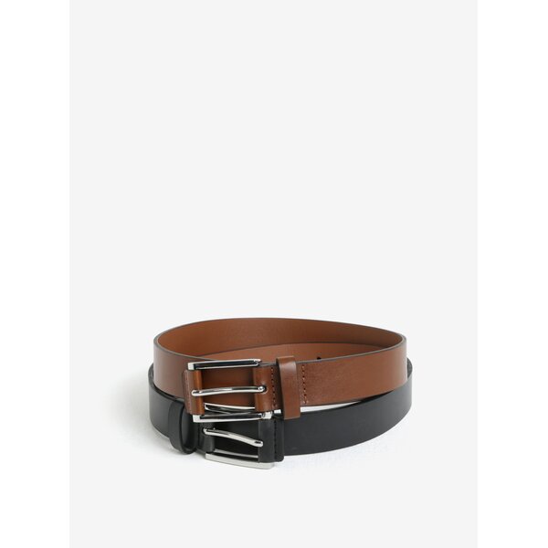 Set de 2 curele maro & negru cu aspect de piele - Burton Menswear London