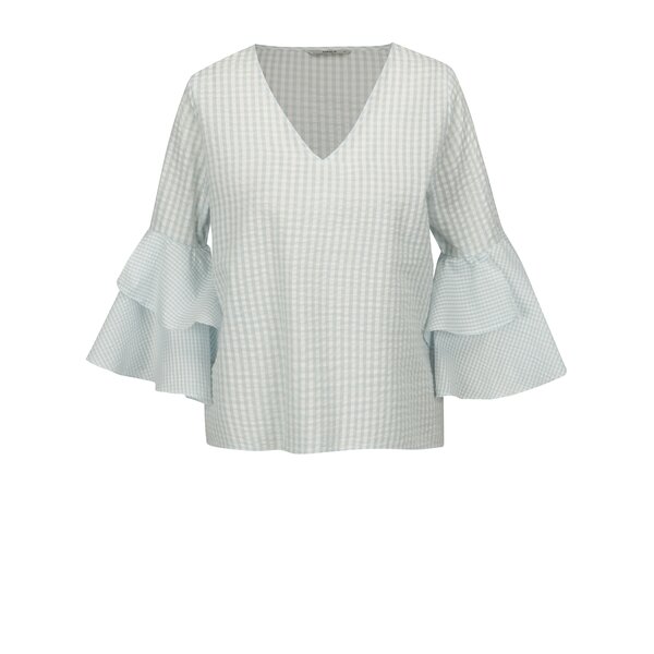 Bluza albastru&crem in carouri si cu maneci 3/4 balon - ONLY Freja