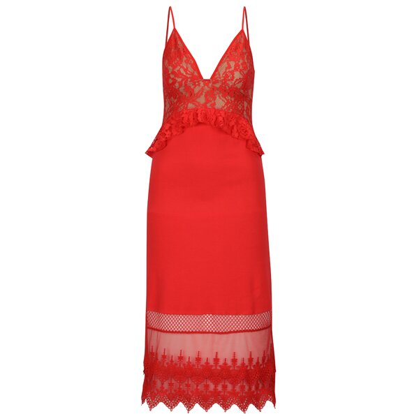 Rochie midi rosie cu detalii din dantela - French Connection Delos