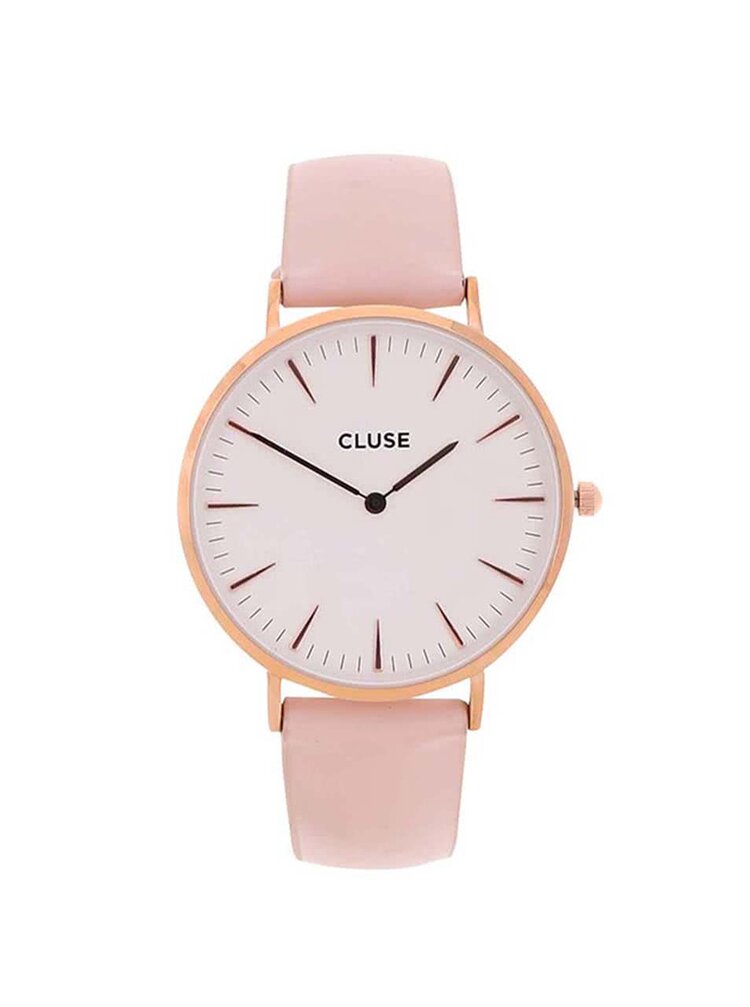 Bilo Ruzove Damske Kozene Hodinky Cluse La Boheme Rose Gold Zoot Cz