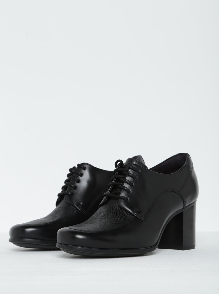 Botine Negre Din Piele Cu Toc Gros Si Cu Siret Clarks Kensett Darla Zoot Ro