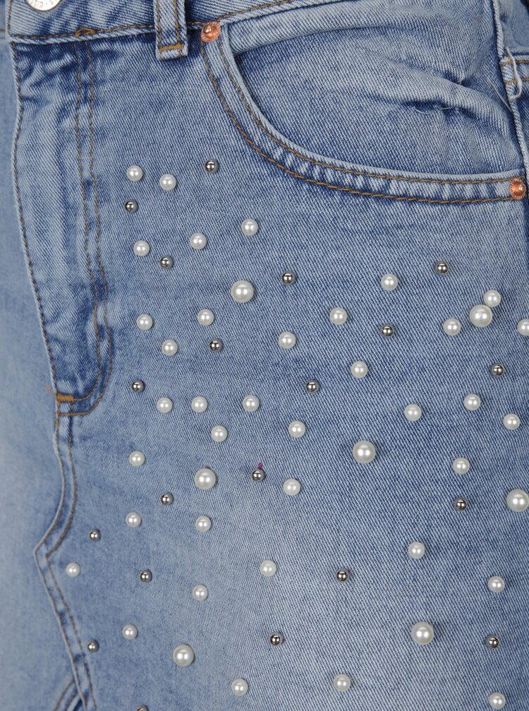 Fusta Scurta Din Denim Cu Perle Decorative Miss Selfridge Zoot Ro