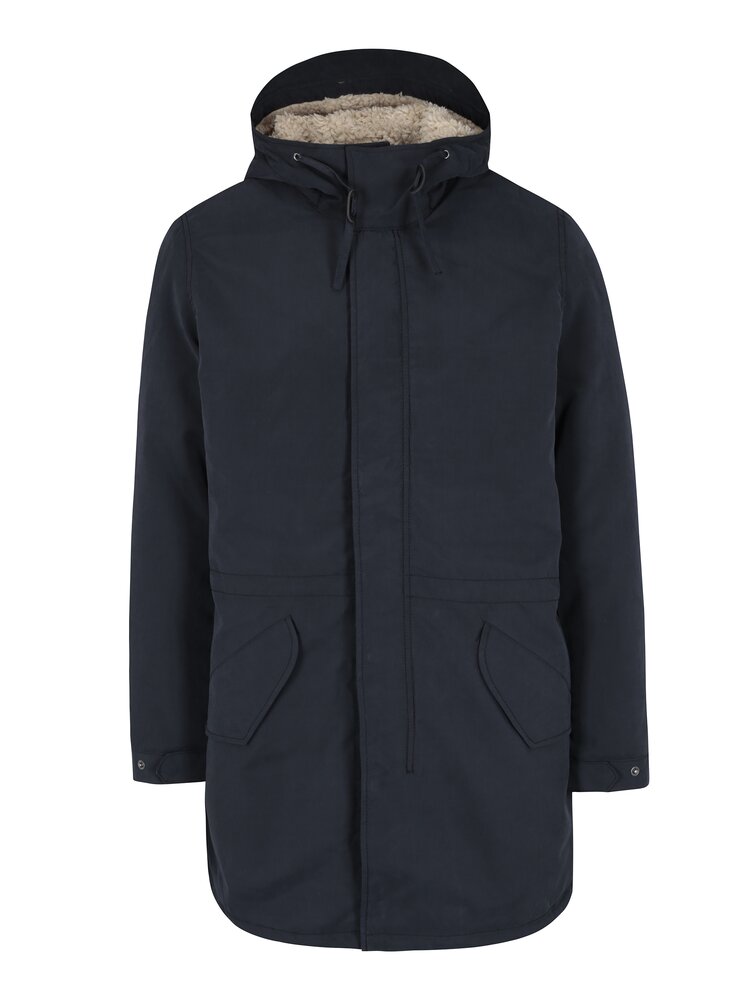 Geaca Parka Bleumarin Cu Interior Imblanit Si Gluga Pentru Barbati