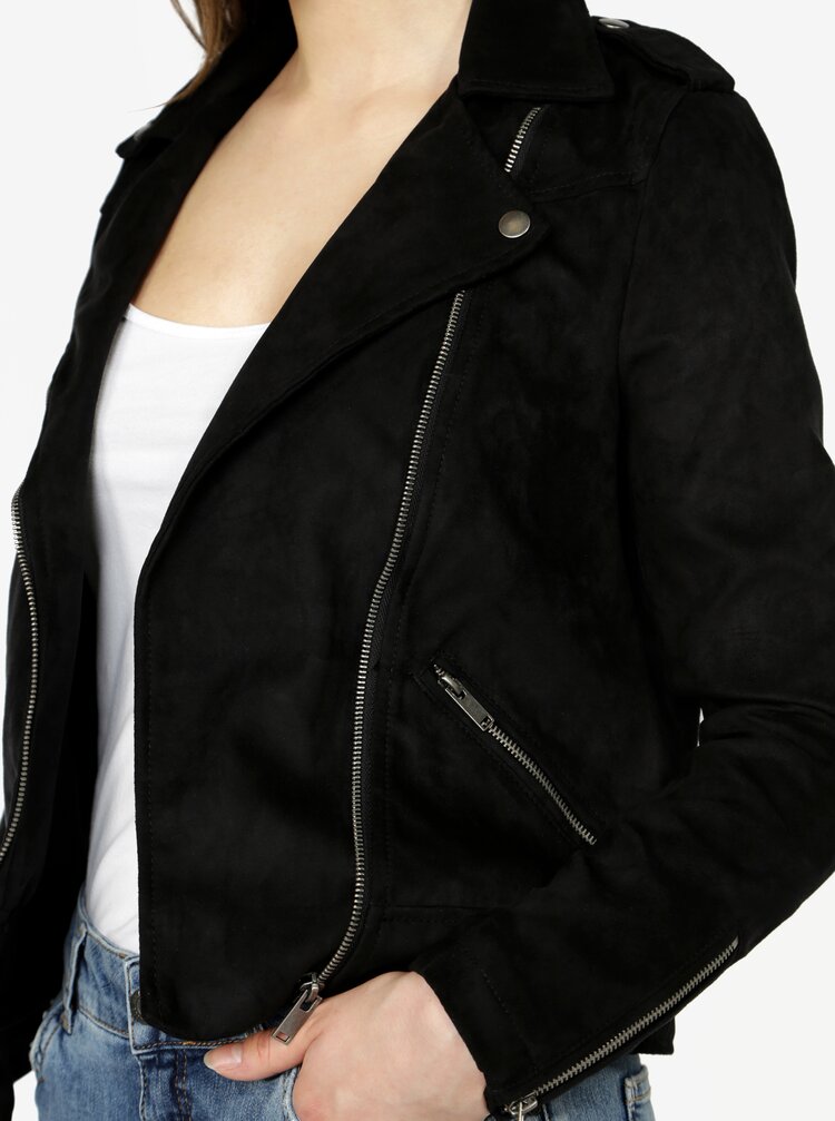 Jacheta Biker Neagra Cu Aspect De Piele Intoarsa Noisy May Trixie