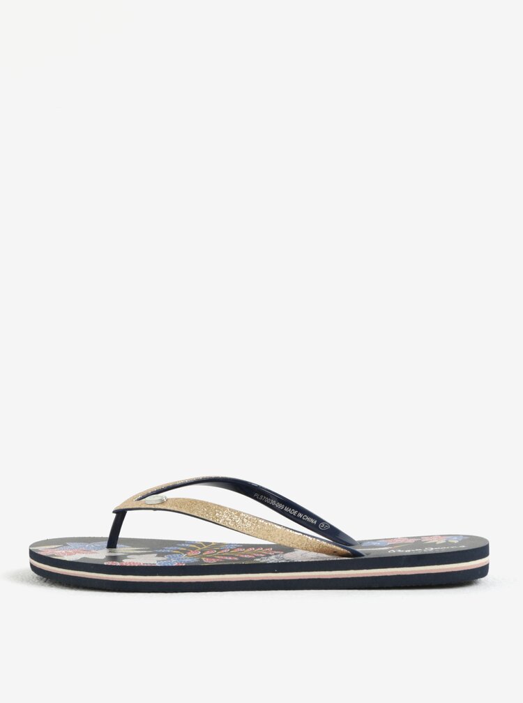 Papuci Flip Flop Aurii Cu Print Floral Pe Talpa Pentru Femei