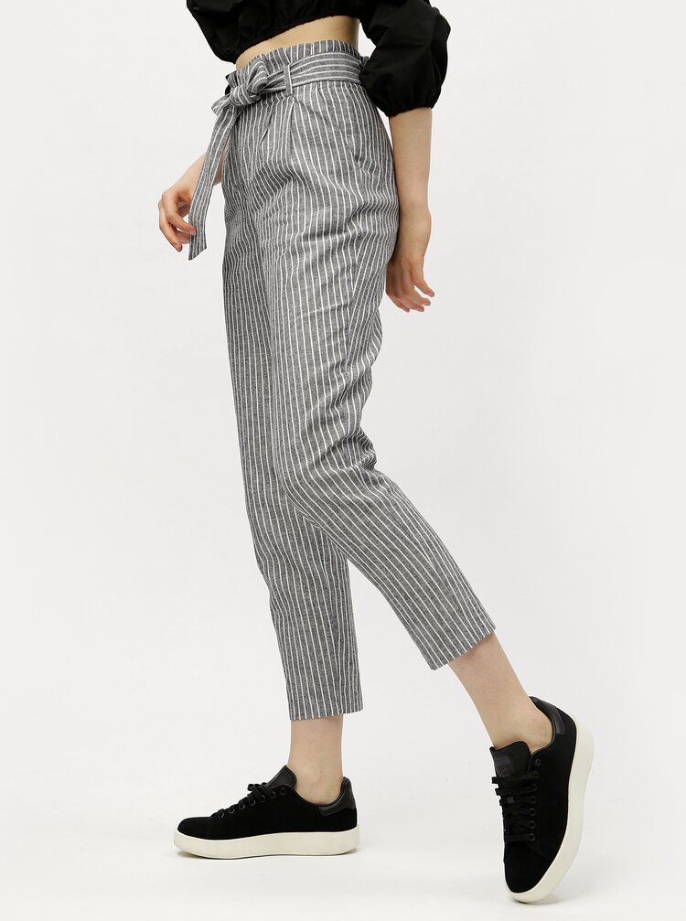 Pantaloni Crop Gri In Dungi Cu Talie Inalta Miss Selfridge Zoot Ro