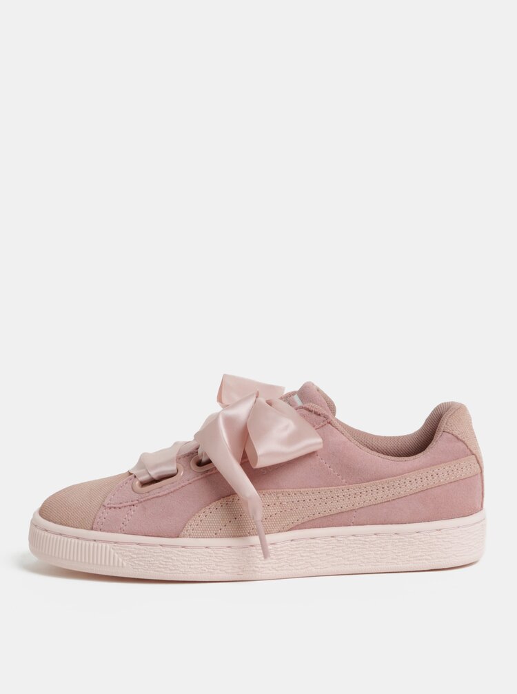 Pantofi Sport De Dama Roz Deschis Din Piele Intoarsa Cu Panglica Puma Heart Pebble Zoot Ro