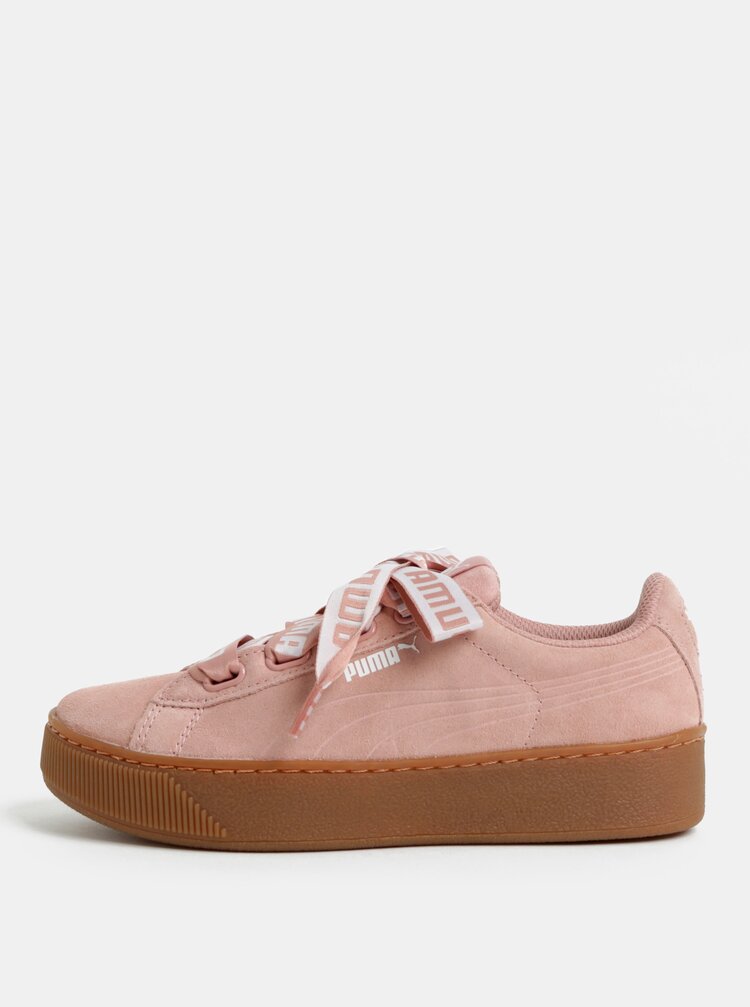 Pantofi Sport De Dama Roz Deschis Din Piele Intoarsa Cu Platforma