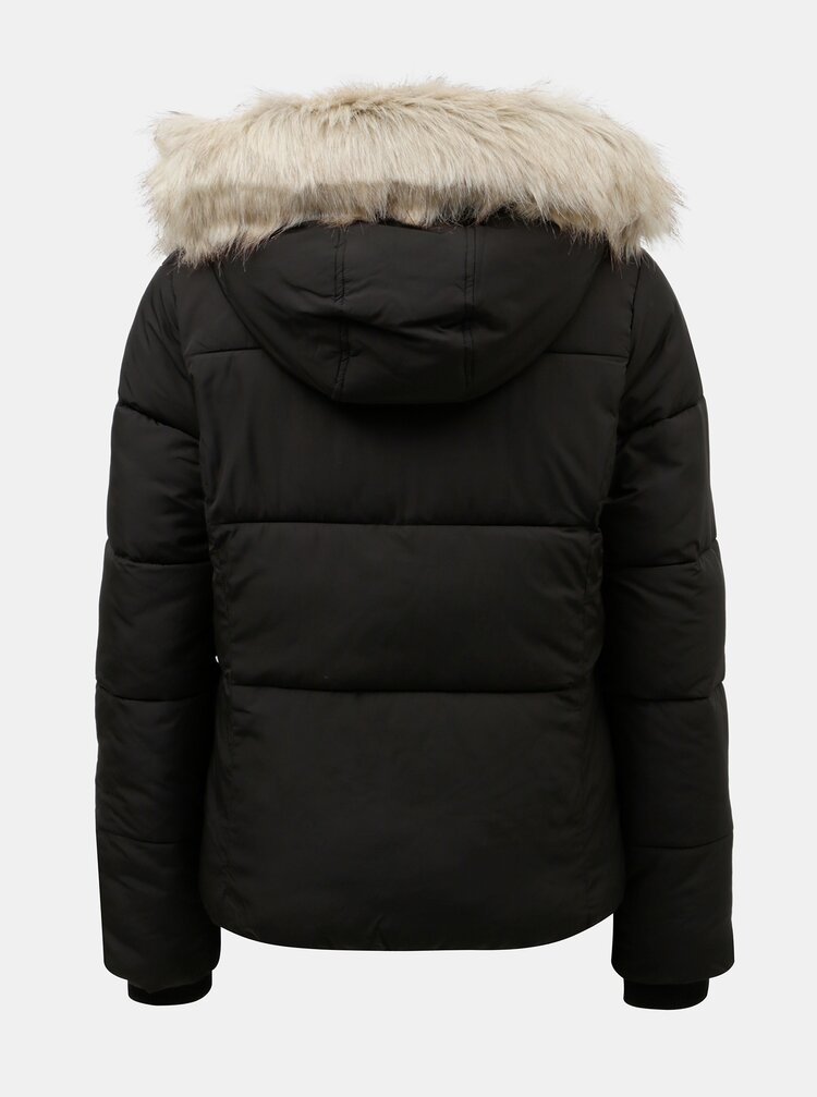 Jacheta Neagra Matlasta De Iarna Cu Blana Artificiala Detasabila Pe Gluga Miss Selfridge Puffer Zoot Ro