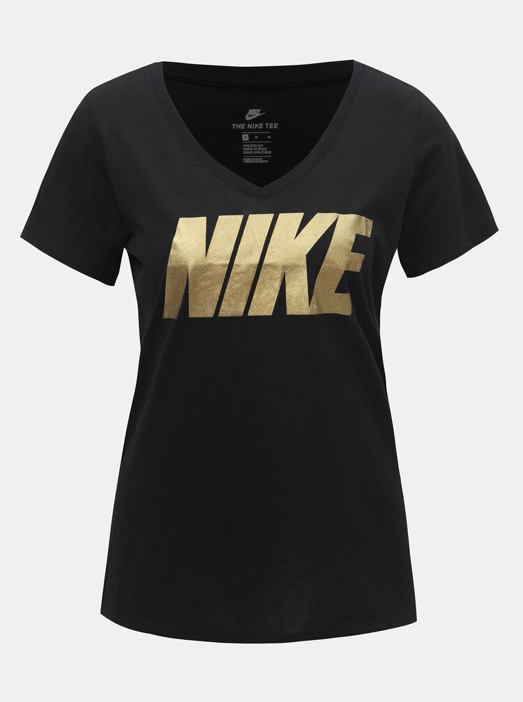 Tricou Negru De Dama Cu Decolteu In V Si Imprimeu Nike Zoot Ro