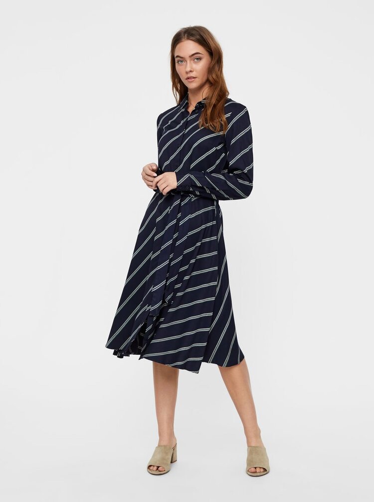 Rochie Tip Camasa Midi Albastru Inchis In Dungi Vero Moda Lisa