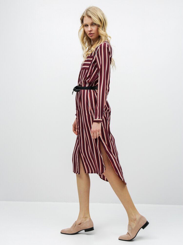 Rochie Tip Camasa Midi Bordo In Dungi Vero Moda Katlyn Zoot Ro