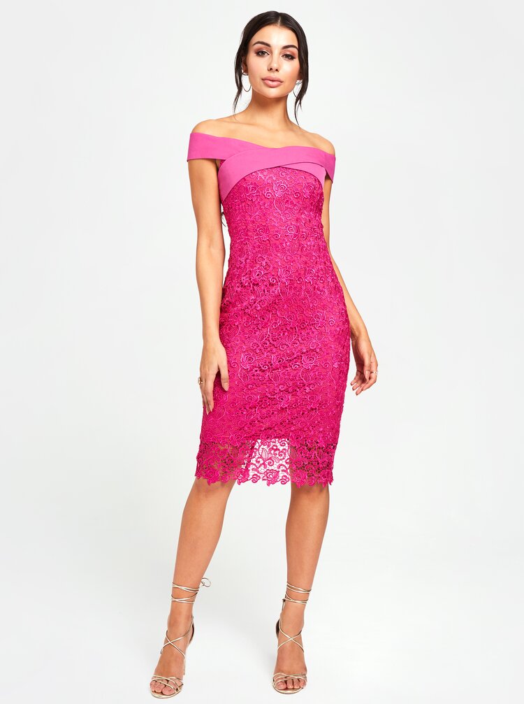 Rochie Mulata Roz Inchis Din Dantela Cu Decolteu Pe Umeri Paper Dolls Zoot Ro