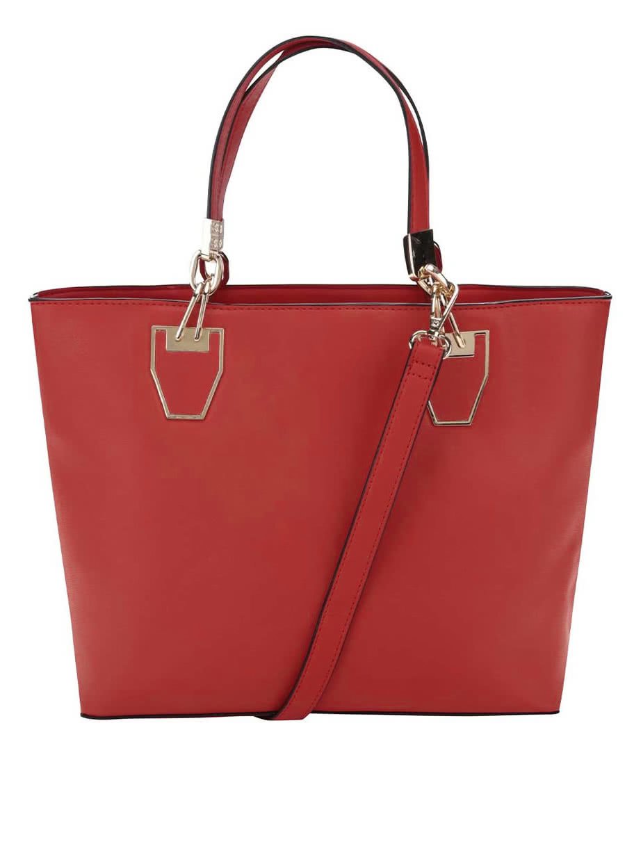 Červená kabelka do ruky s detaily ve zlaté barvě Gessy