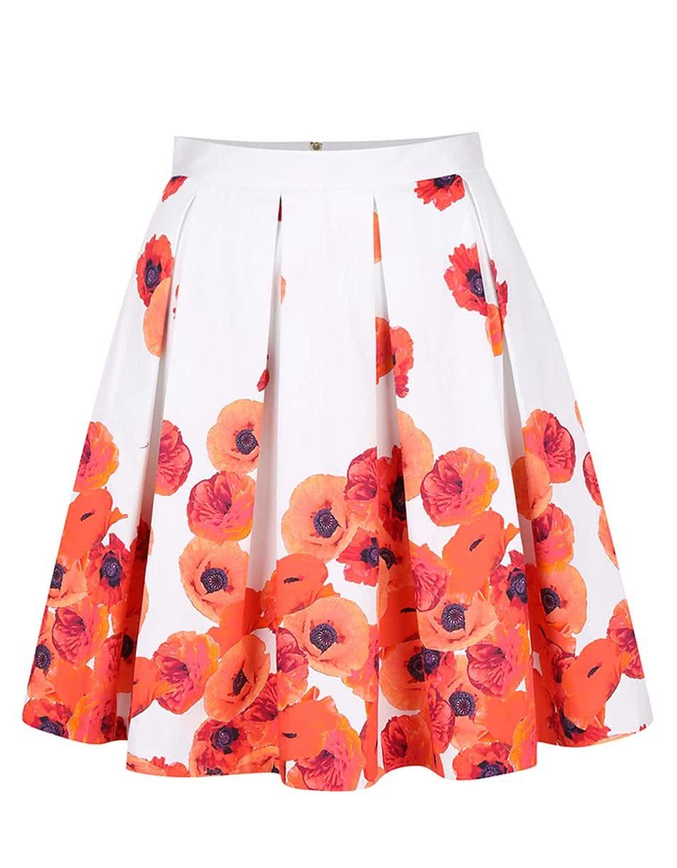 Krémová sukně s červenými květy Closet