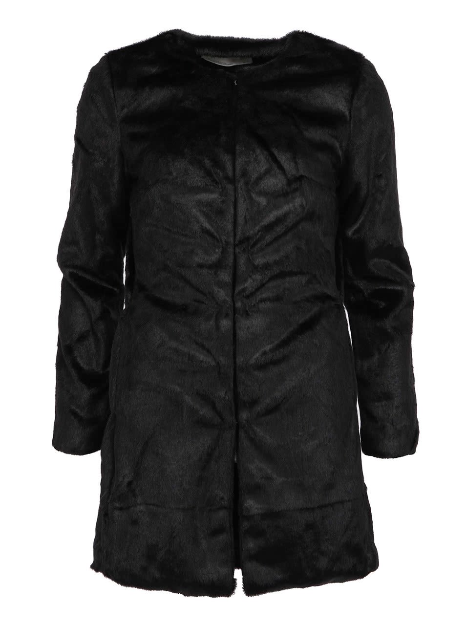 Černý kabát z umělé kožešiny YAYA