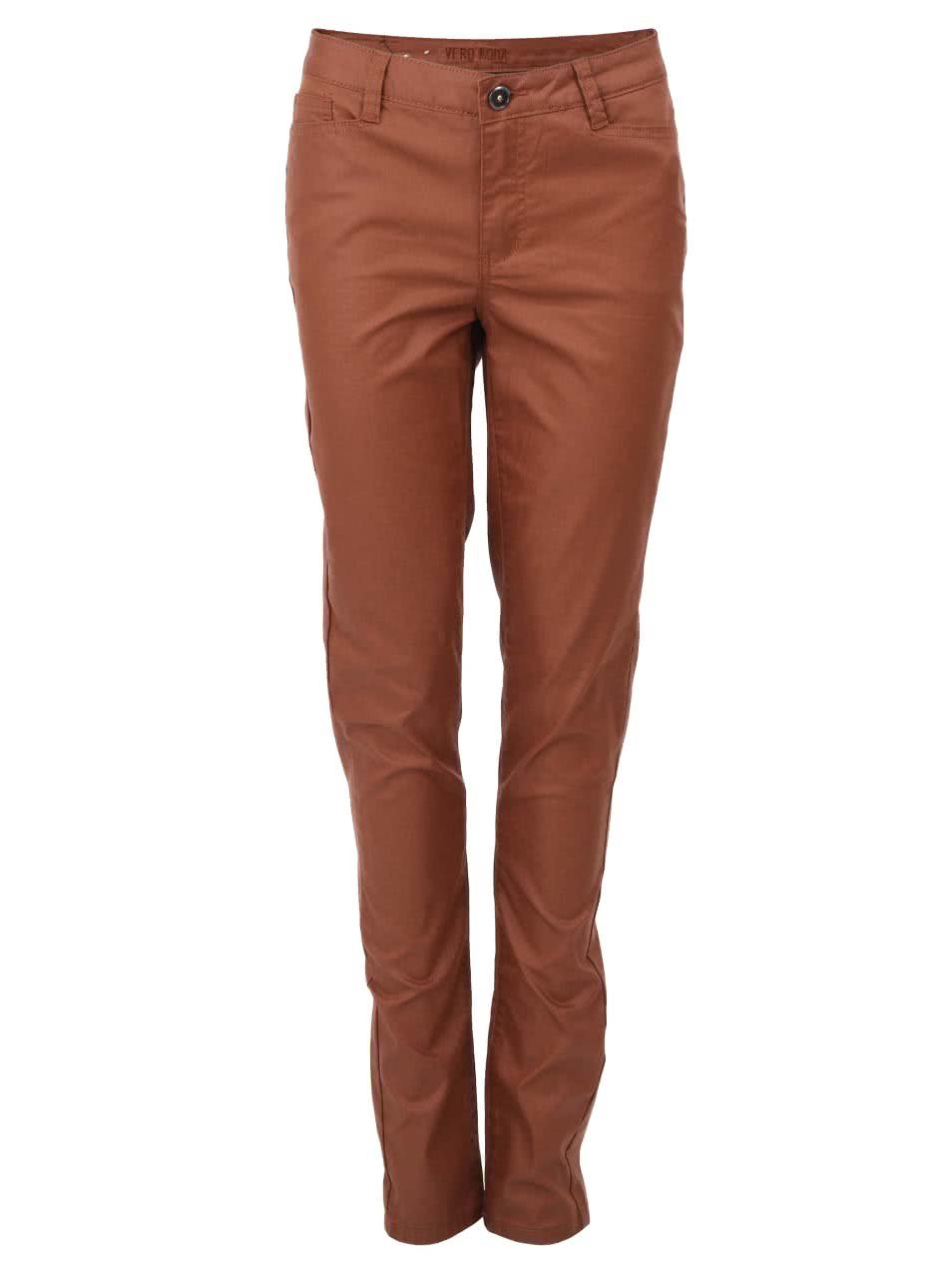 Hnědé kalhoty s koženkovým efektem Vero Moda Wonder
