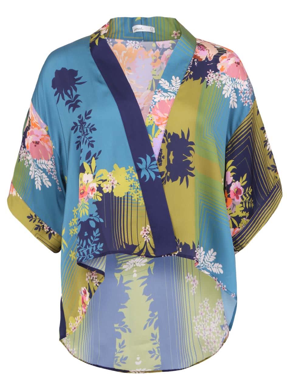 Modré dámské kimono s květinovým potiskem Lavand