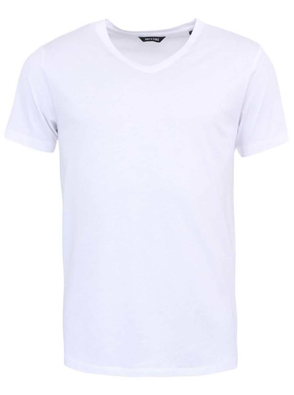Bílé triko s véčkovým výstřihem ONLY & SONS Pima