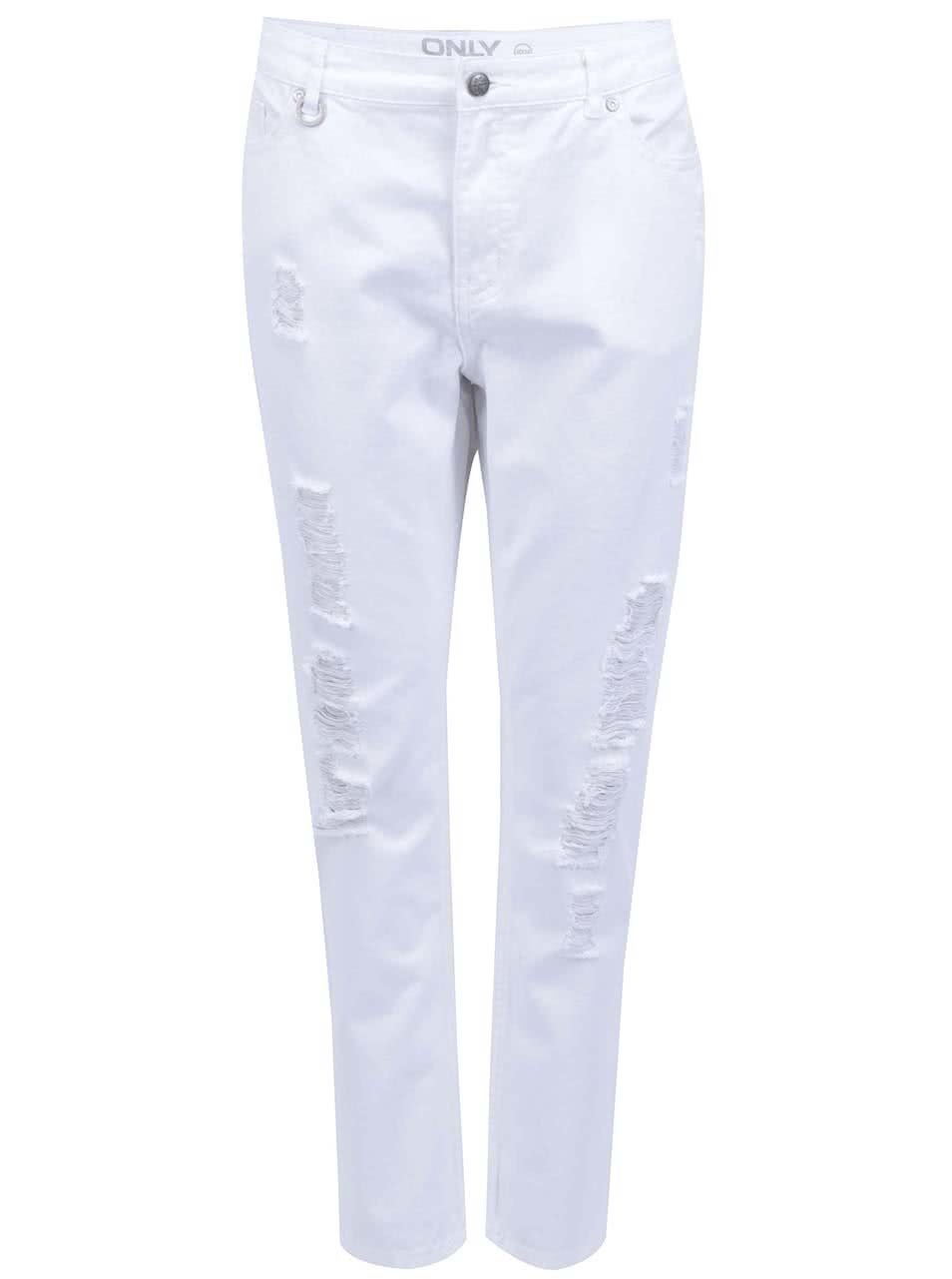 Bílé osminkové kalhoty s potrhaným efektem ONLY Solid