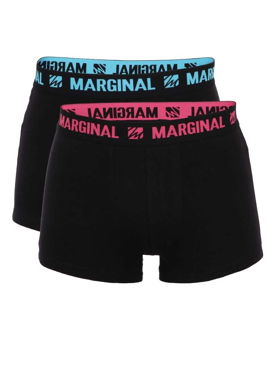 Sada dvou černých boxerek s růžovým a modrým nápisem Marginal