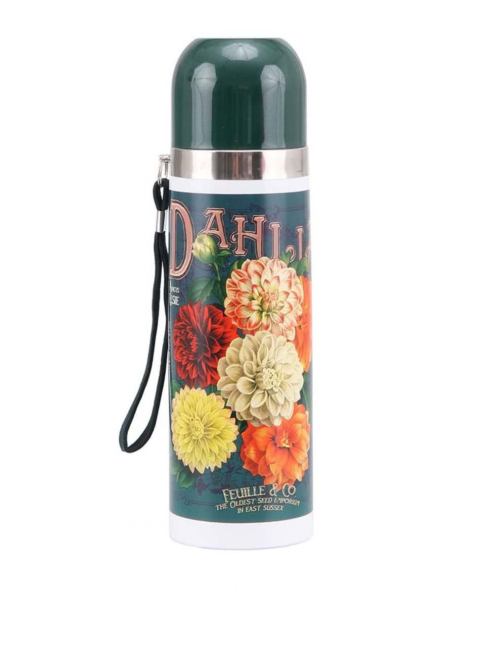 Zelená termoska s květy Disaster Dahlia