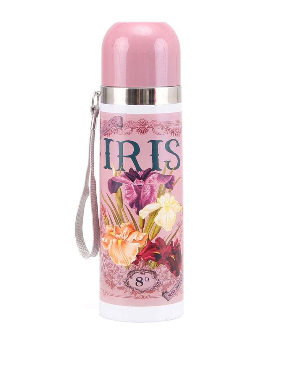 Růžová termoska s květinami Disaster Iris