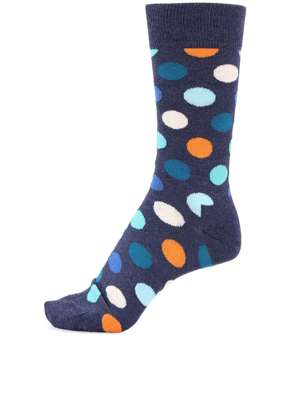 Modré unisex ponožky s barevnými puntíky Happy Socks Big Dots