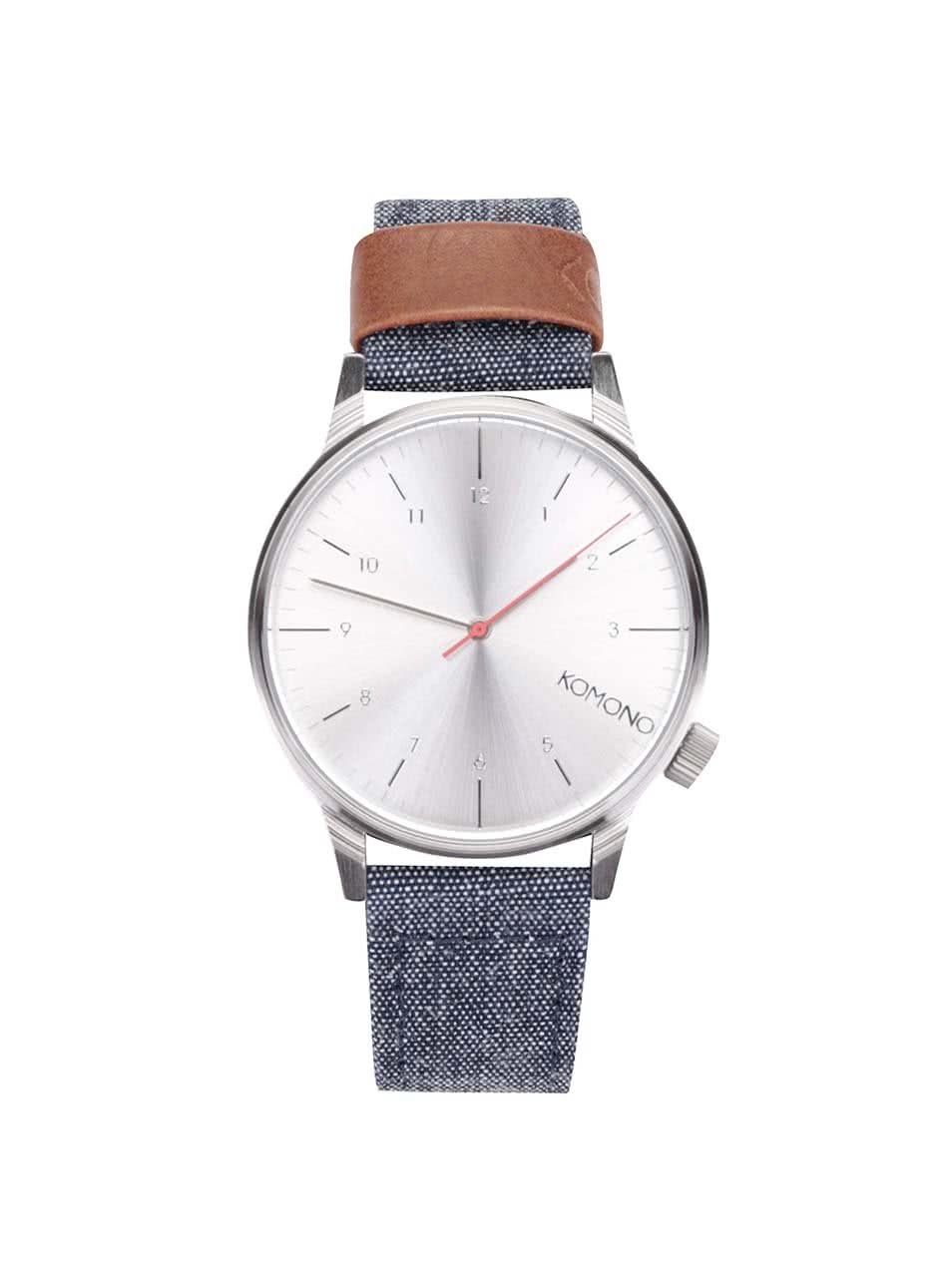 Unisex hodinky ve stříbrné barvě s modrým textilním páskem Komono Winston Heritage