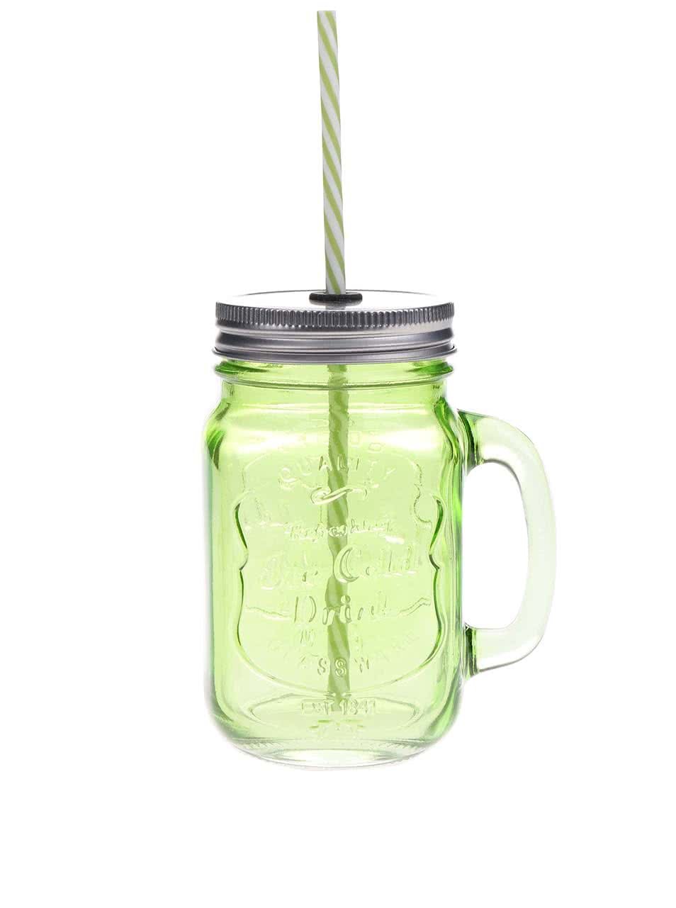 Zelená uzavíratelná sklenice s brčkem Kitchen Craft
