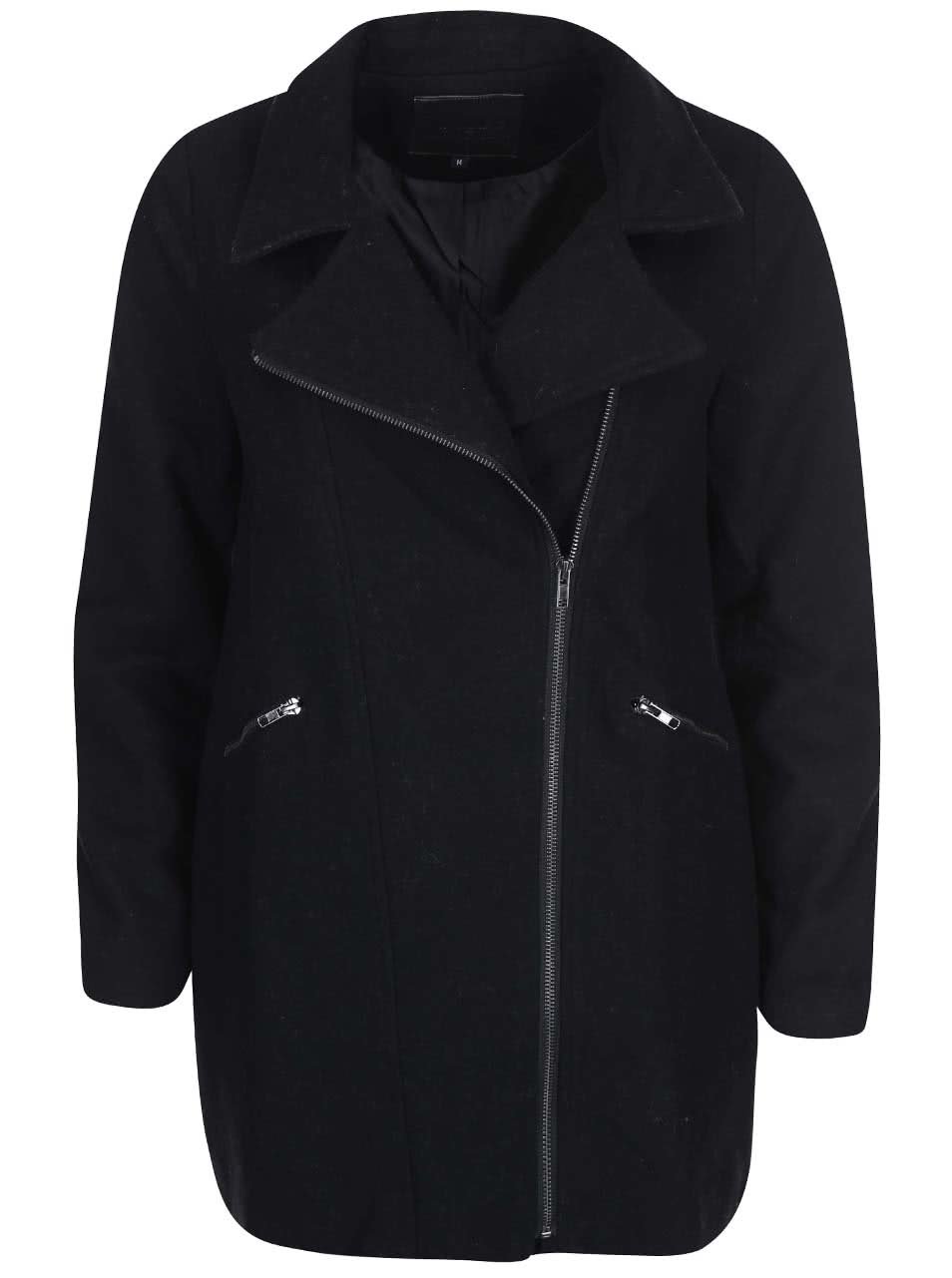 Černý vlněný kabát na zip Lavand