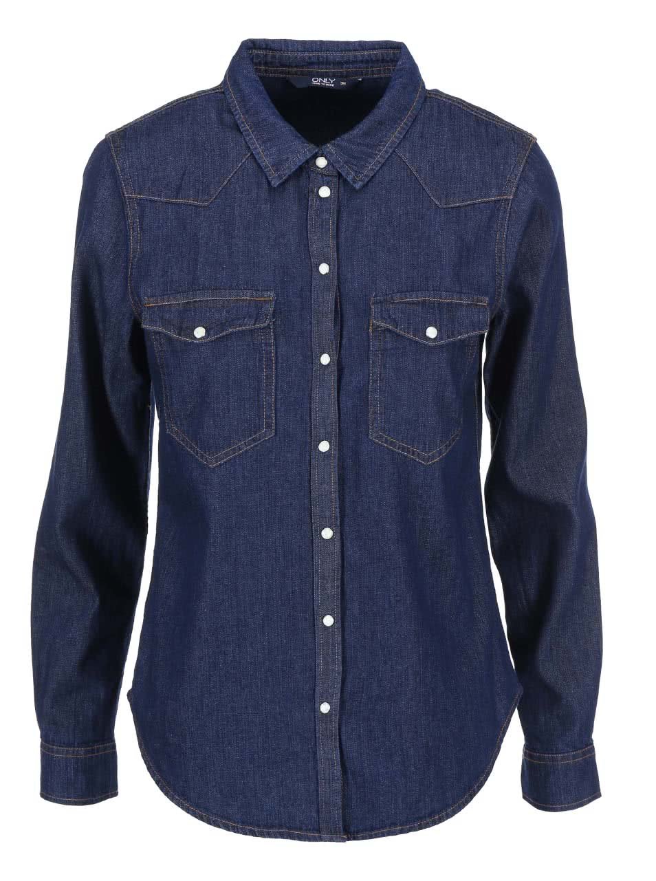 Tmavě modrá džínová košile s výrazným prošíváním ONLY Kavor