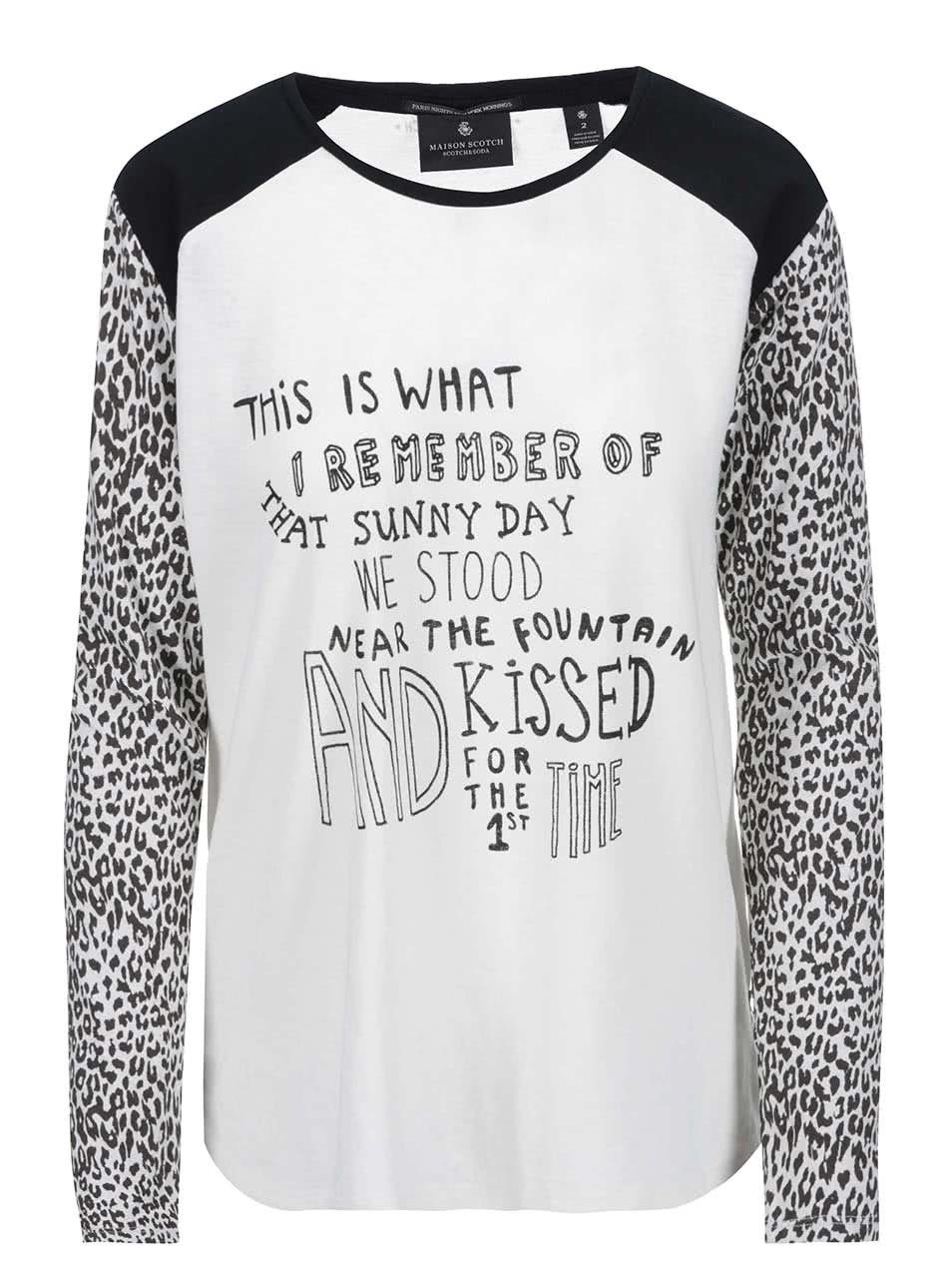 Černo-bílé tričko s dlouhým rukávem s leopardím vzorem Maison Scotch