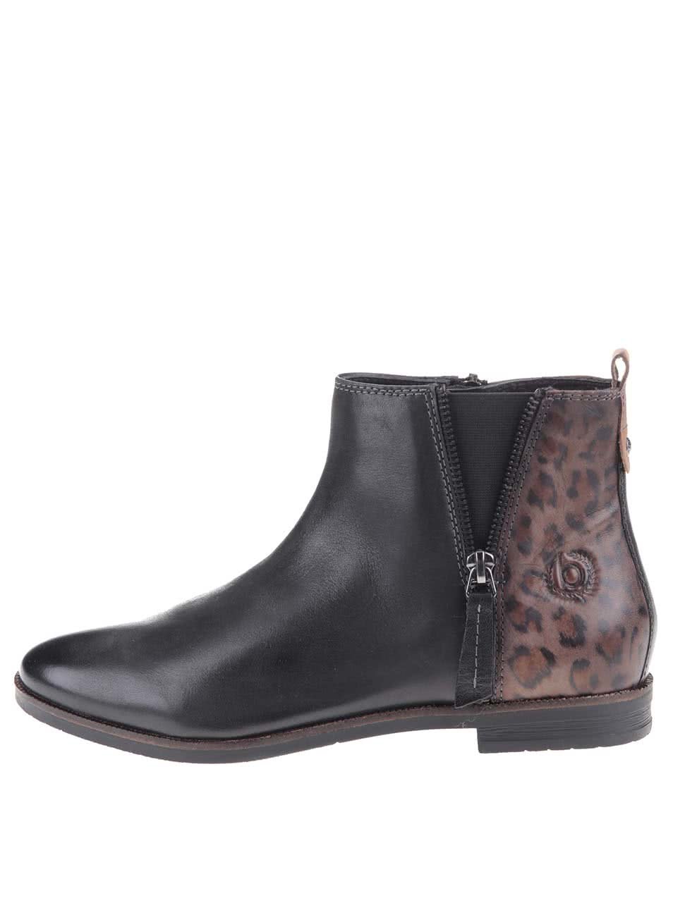 Černé dámské kožené kotníkové boty s leopardím vzorem bugatti Faith