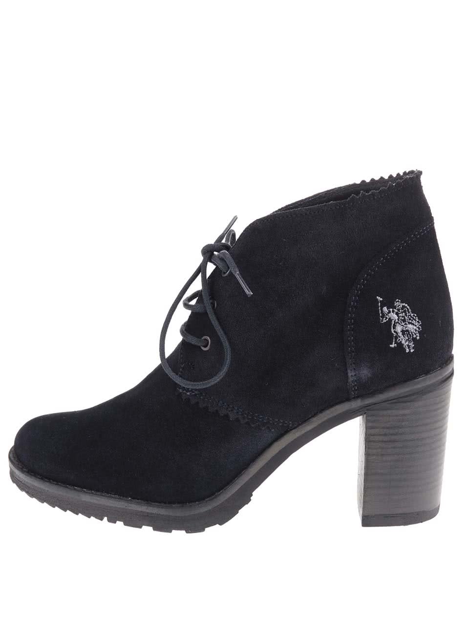 Černé dámské kožené boty na podpatku U.S. Polo Assn. Maruska