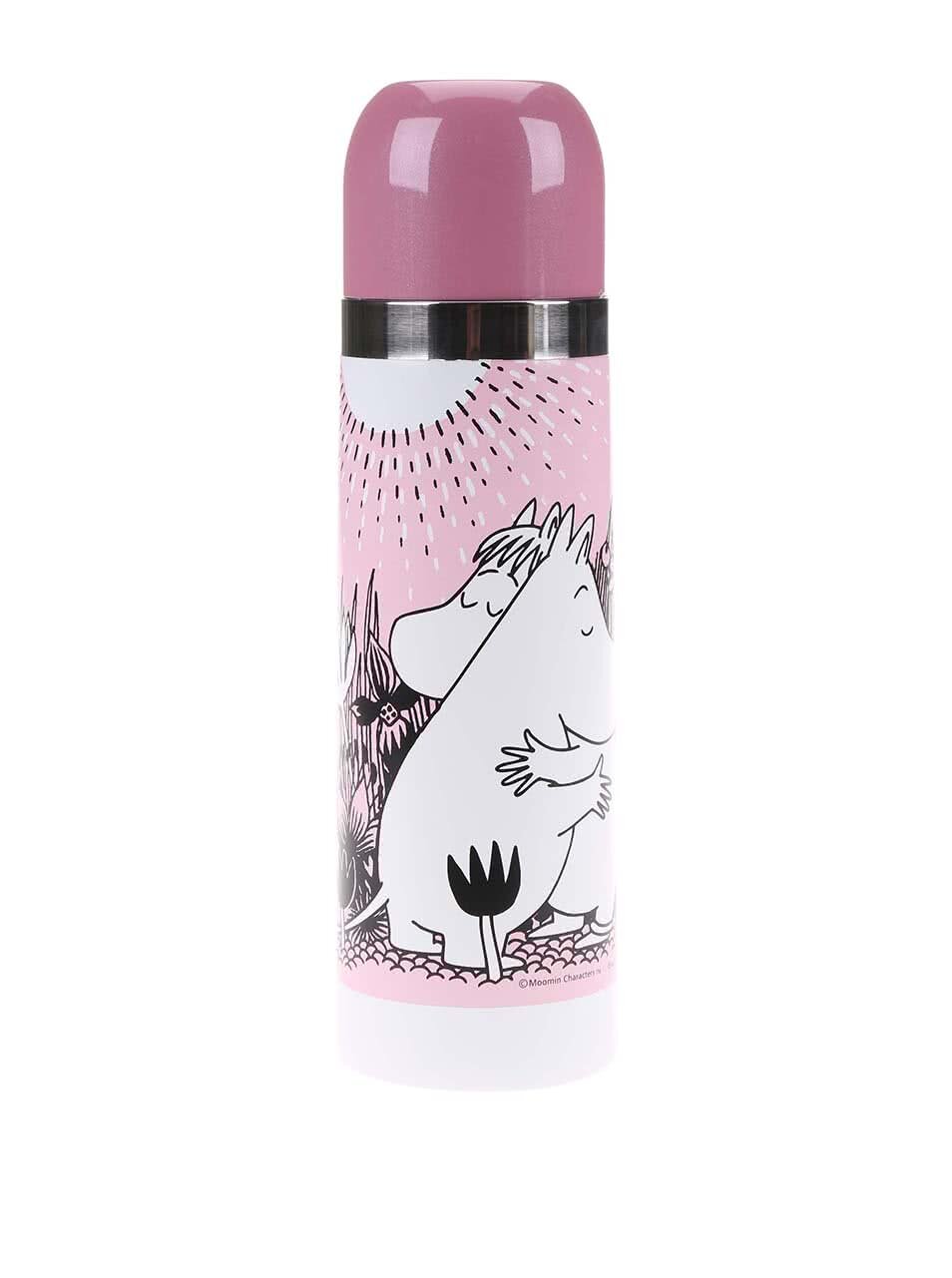 Světle růžová termoska s potiskem Disaster Moomin Love