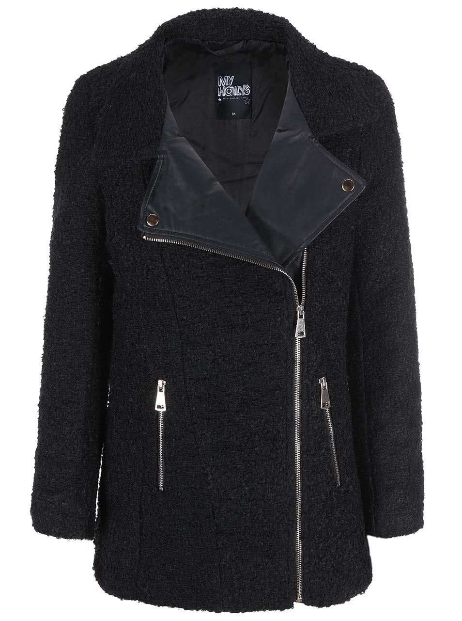 Černý kabát s koženkovými detaily Haily´s Teva