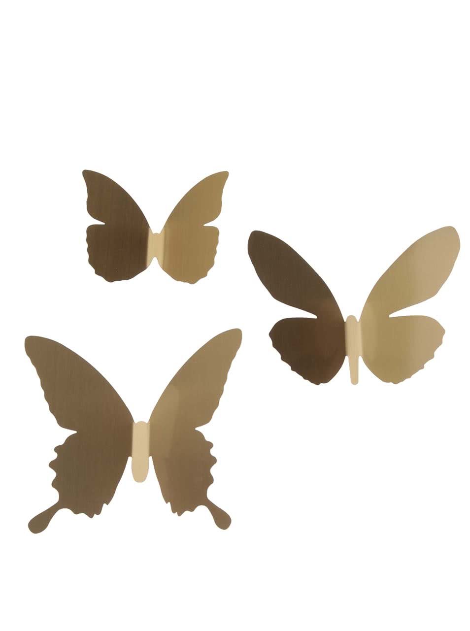 Devítidílná sada nástěnných dekorací-motýlů ve zlaté barvě Umbra Pluff