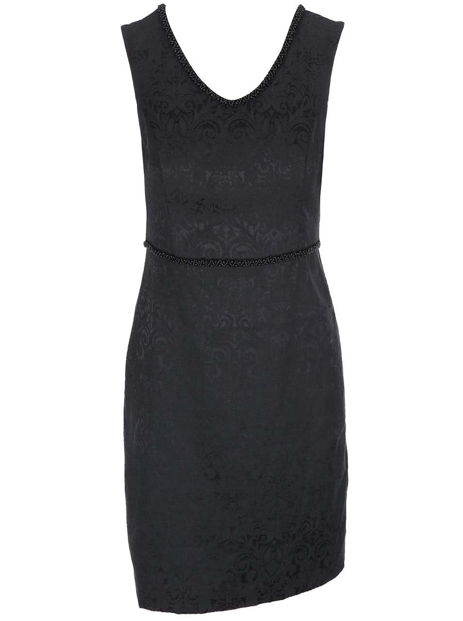 Černé vzorované šaty s korálkovým pasem Fever London