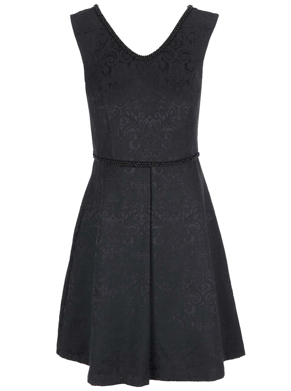 Černé vzorované šaty s širokou sukní Fever London