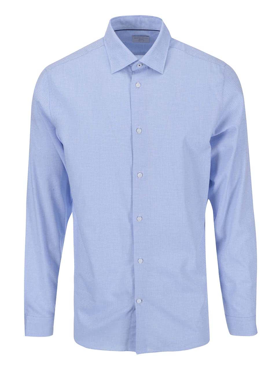 Světle modrá vzorovaná formální košile s kapesníčkem Selected Homme Jim