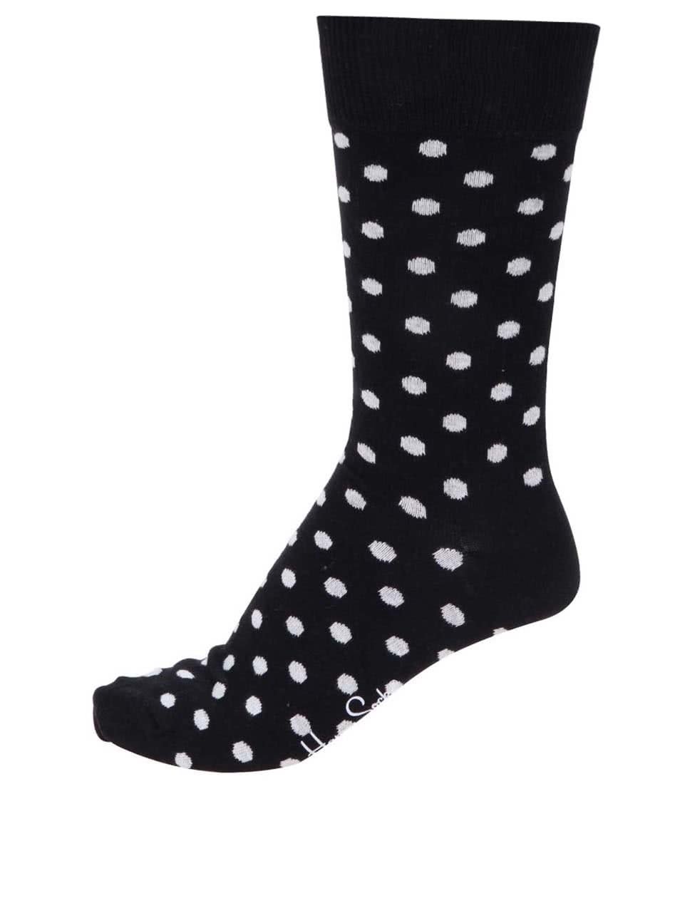 Černé unisex ponožky s bílými puntíky Happy Socks