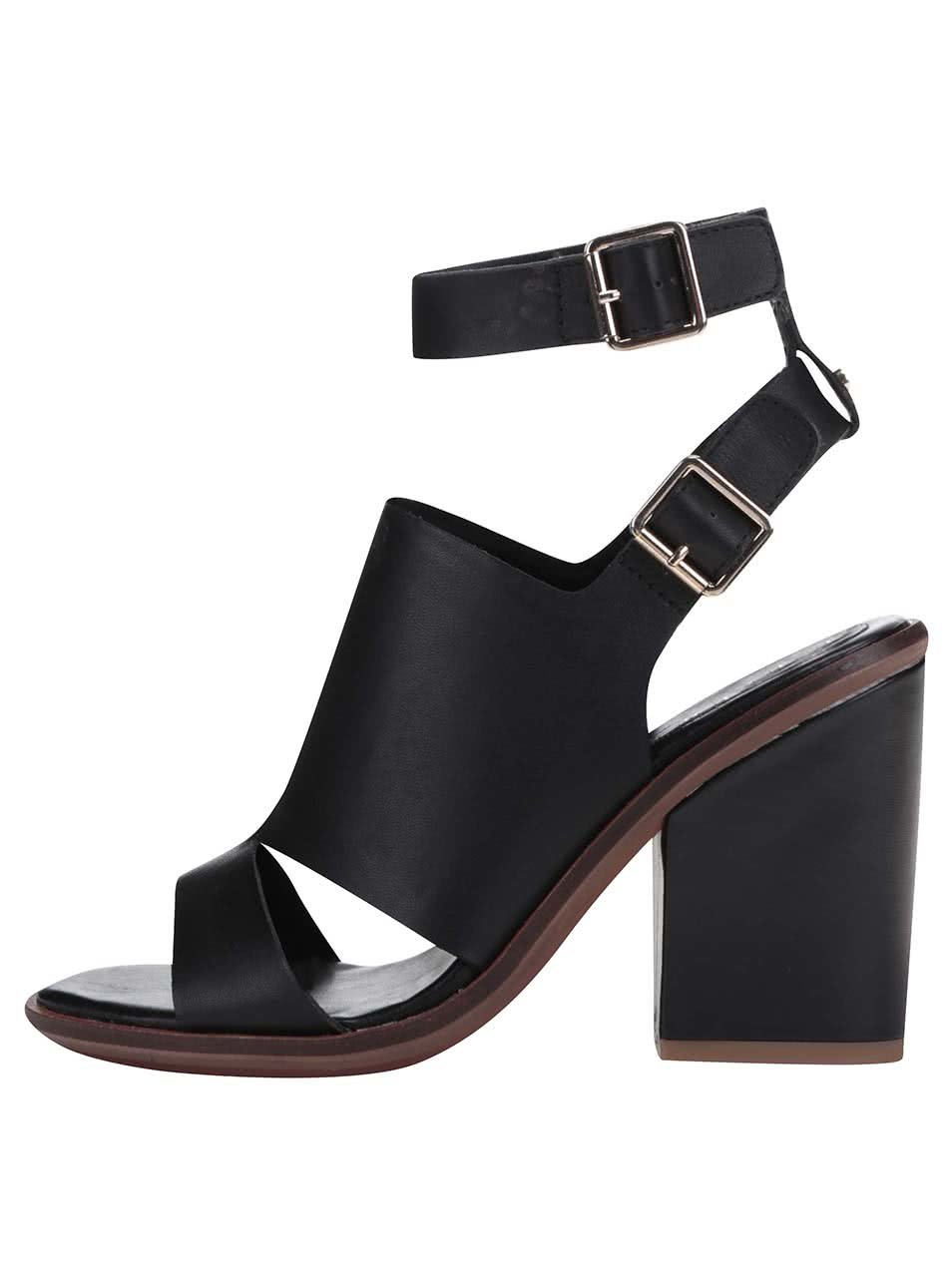 Černé kožené sandály na podpatku ALDO Callie