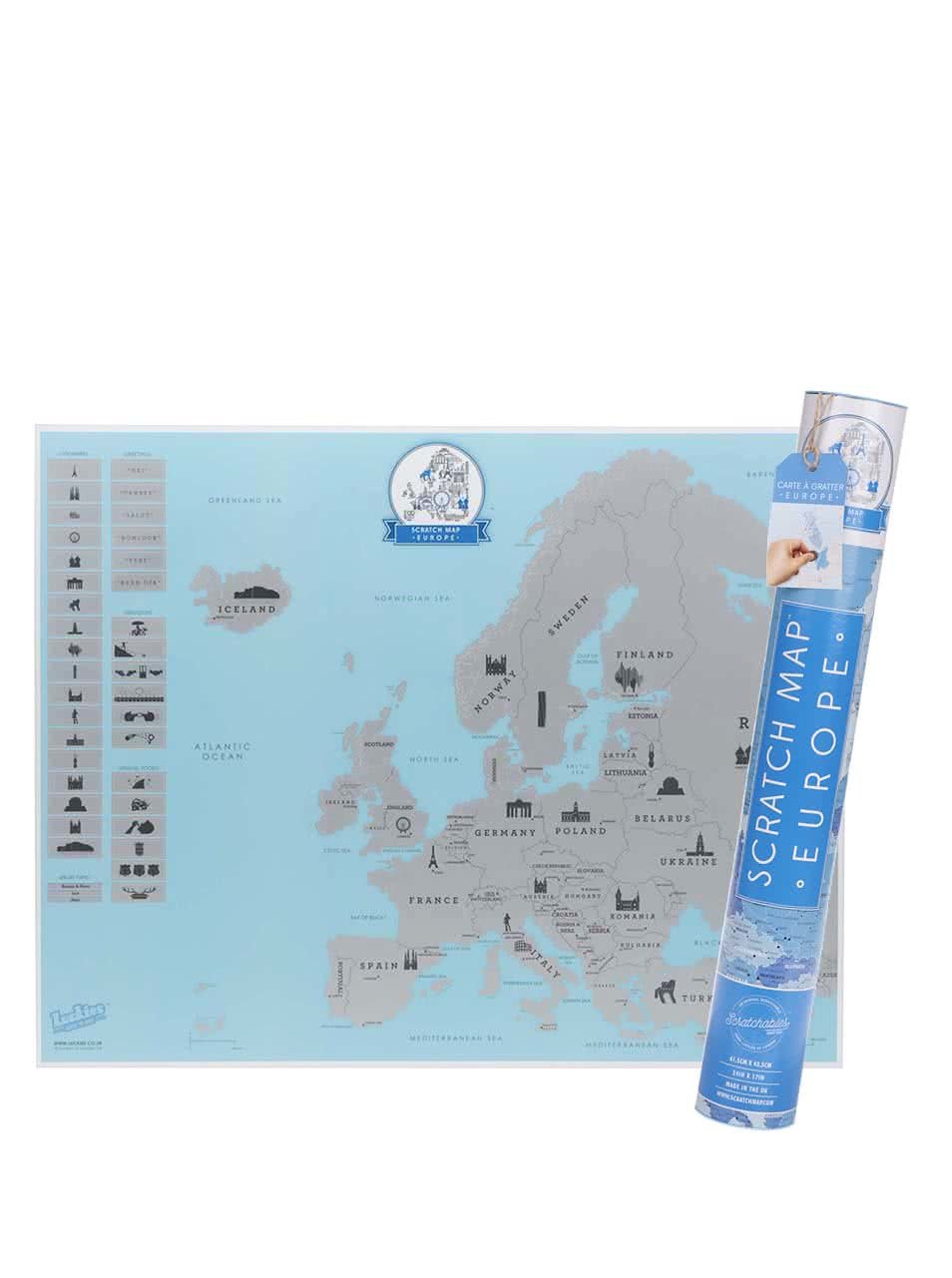 Střední stírací mapa Evropy Luckies